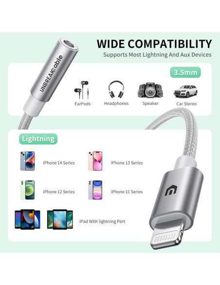 Adaptador de Auriculares UNBREAKcable Lightning a 3.5mm