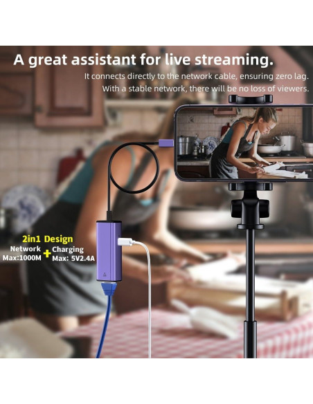 Adaptador Lightning a Ethernet Sunshot 2 en 1 RJ45 50 cm