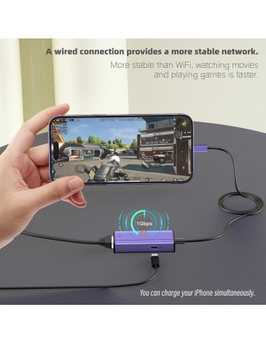 Adaptador Lightning a Ethernet Sunshot 2 en 1 RJ45 50 cm