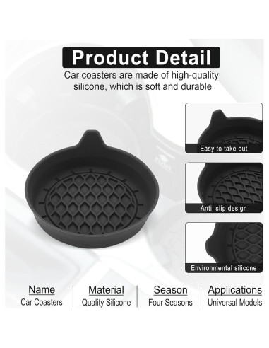 Posavasos de Silicona SINGARO para Coche - Juego de 4 Negro