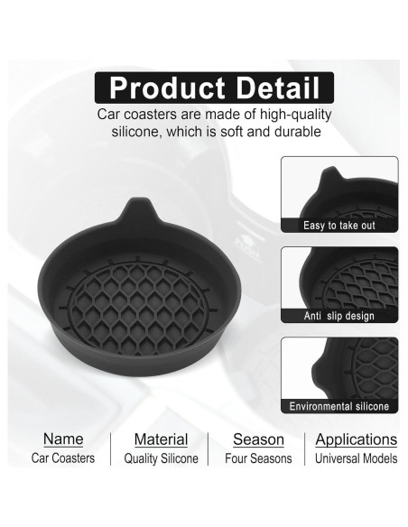Posavasos de Silicona SINGARO para Coche - Juego de 4 Negro