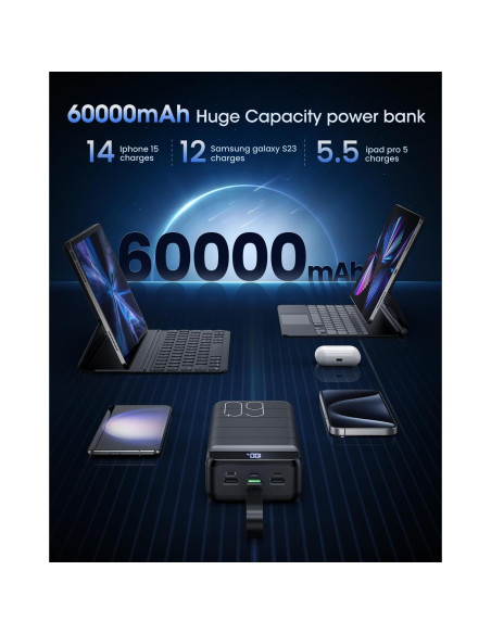 Cargador Portátil 60000mAh Power Bank 22.5W USB-C Negro