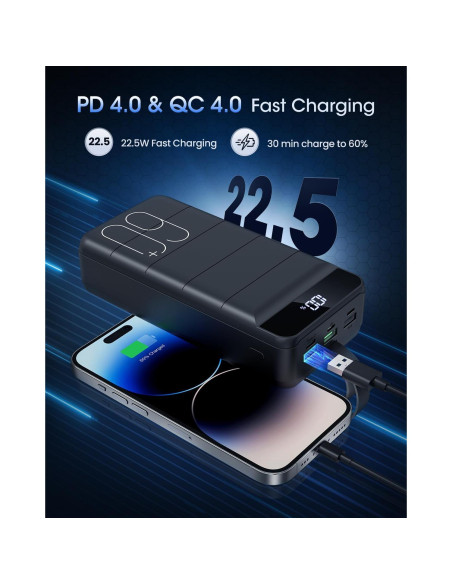 Cargador Portátil 60000mAh Power Bank 22.5W USB-C Negro