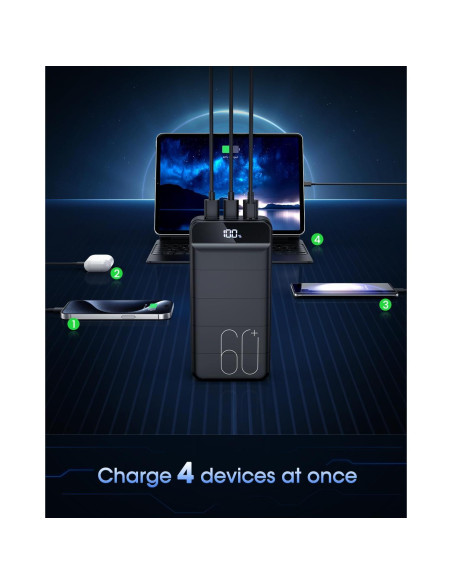 Cargador Portátil 60000mAh Power Bank 22.5W USB-C Negro