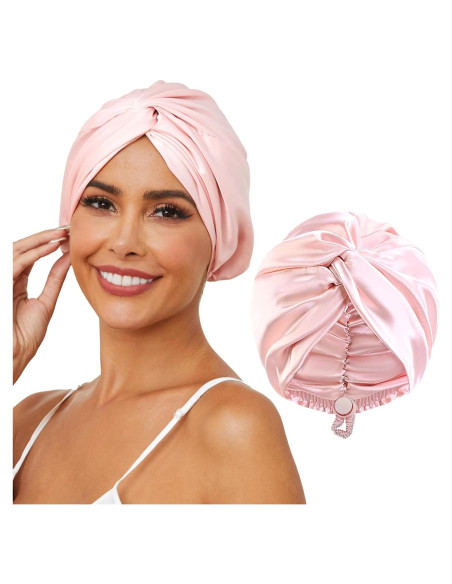 Bonete de Seda Satinada HFRHTGY Ajustable Unisex Rosa