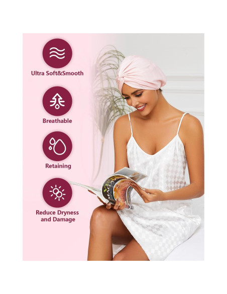 Bonete de Seda Satinada HFRHTGY Ajustable Unisex Rosa