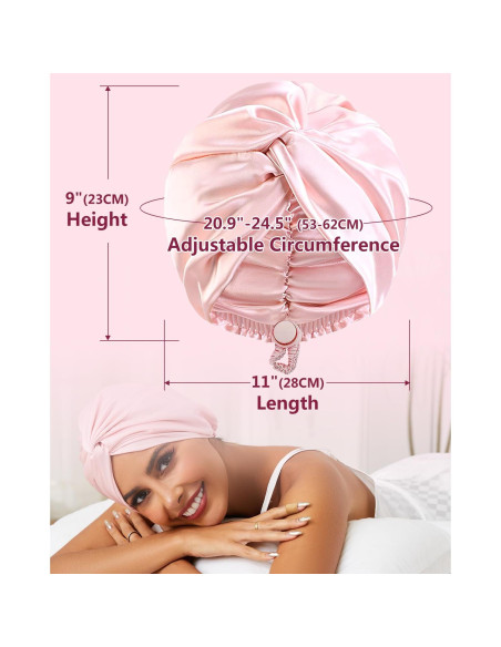Bonete de Seda Satinada HFRHTGY Ajustable Unisex Rosa