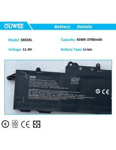 Batería Li-ion SX03XL 45Wh para HP ProBook x360 435 G7 G8 2
