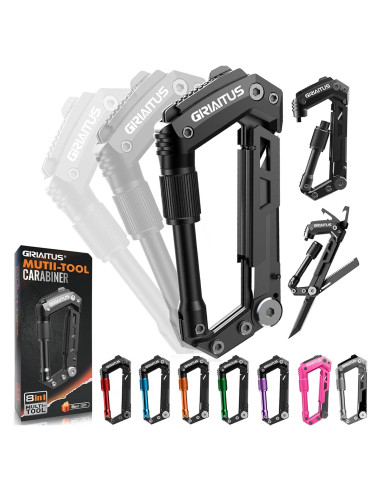 Carabiner Multitool GIRIAITUS 8-en-1 Negro para Camping