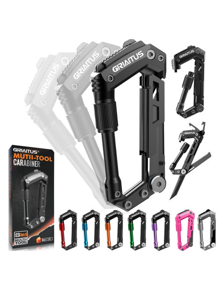 Carabiner Multitool GIRIAITUS 8-en-1 Negro para Camping