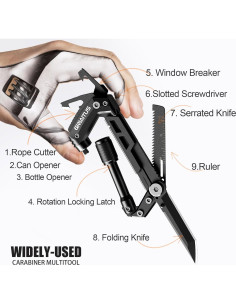 Carabiner Multitool GIRIAITUS 8-en-1 Negro para Camping 2