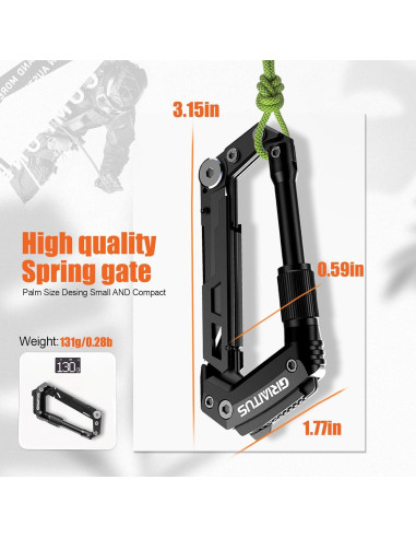Carabiner Multitool GIRIAITUS 8-en-1 Negro para Camping