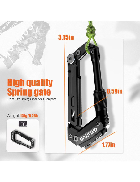 Carabiner Multitool GIRIAITUS 8-en-1 Negro para Camping