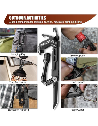 Carabiner Multitool GIRIAITUS 8-en-1 Negro para Camping