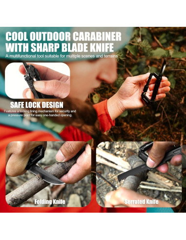 Carabiner Multitool GIRIAITUS 8-en-1 Negro para Camping