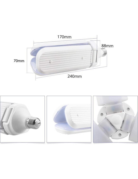 Bombilla LED 45W JKLcom Plegable 4000Lm E27 Blanco Cálido