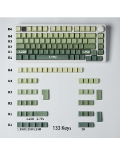 Conjunto de Teclas PBT Retroiluminadas Mintcaps 133 Teclas Verdes 2