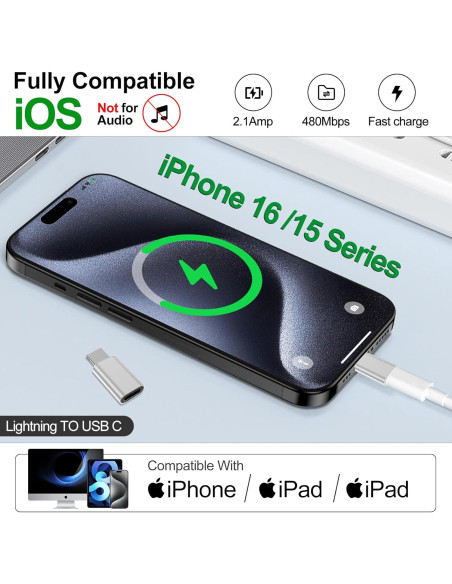 Adaptador Lightning a USB C xiwxi para iPhone 16/15 Pro Max