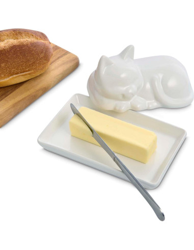 Plato para Mantequilla Gato con Tapa HIC Kitchen Porcelana 17.8x11.4cm