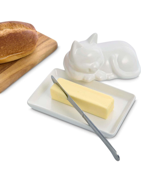 Plato para Mantequilla Gato con Tapa HIC Kitchen Porcelana 17.8x11.4cm
