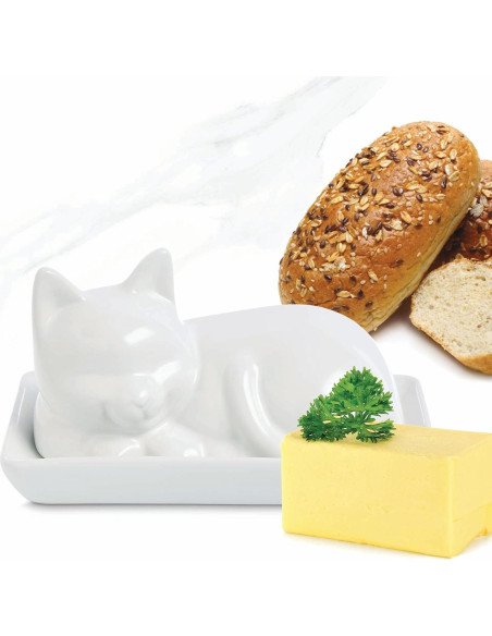 Plato para Mantequilla Gato con Tapa HIC Kitchen Porcelana 17.8x11.4cm