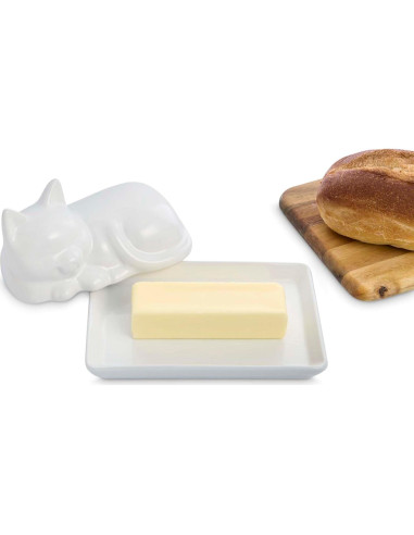 Plato para Mantequilla Gato con Tapa HIC Kitchen Porcelana 17.8x11.4cm
