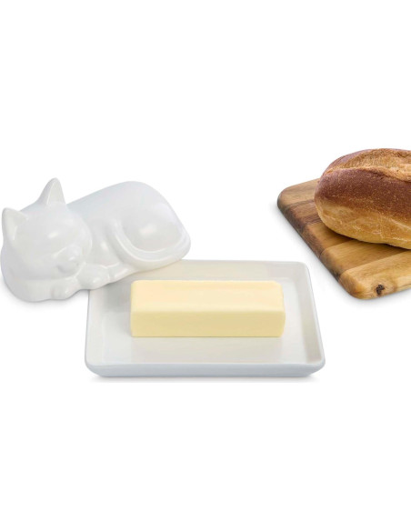 Plato para Mantequilla Gato con Tapa HIC Kitchen Porcelana 17.8x11.4cm