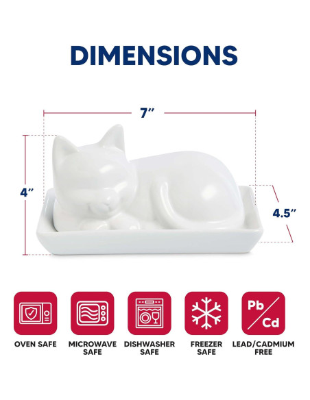 Plato para Mantequilla Gato con Tapa HIC Kitchen Porcelana 17.8x11.4cm