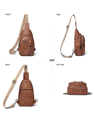 Mochila Sling 7L de Cuero Antirrobo para Viaje - Marrón