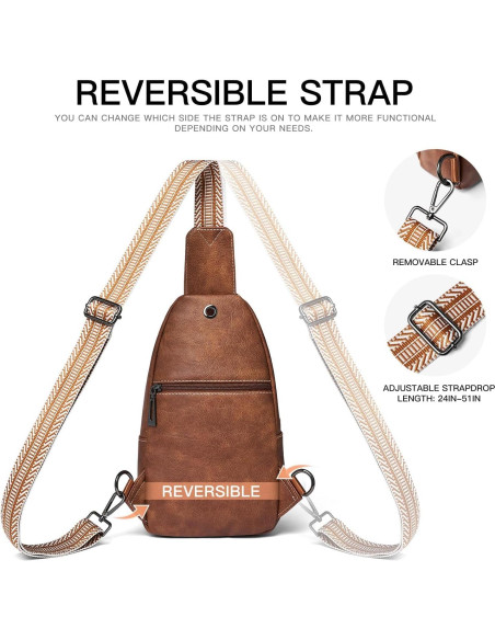 Mochila Sling 7L de Cuero Antirrobo para Viaje - Marrón