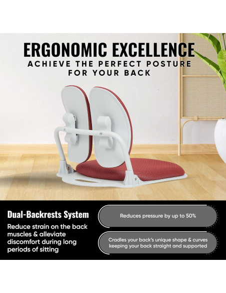 Silla de Suelo Ergonómica Duorest con Respaldo Doble Rojo