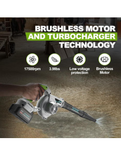 Soplador de Hojas UCCOSSO 21V 2-en-1 Inalámbrico 240 km/h 2