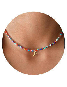Collar Choker de Iniciales Yoosteel con Cuentas Coloridas