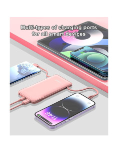Cargador Portátil TG90 10000mAh Rosa con Cables Integrados 2