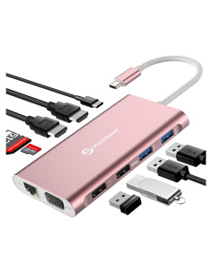 Dock USB C UtechSmart 11 en 1 Rosa para 3 Monitores