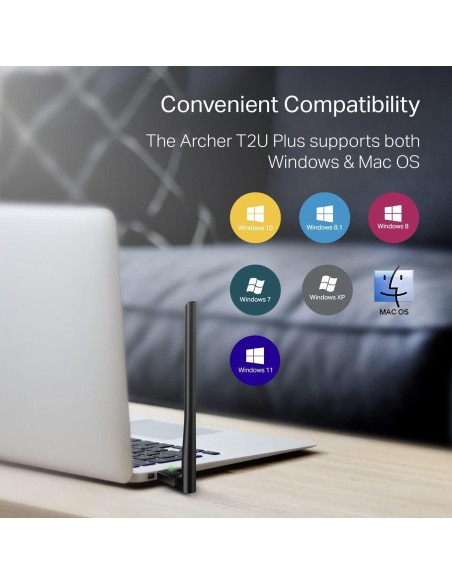 Adaptador USB WiFi TP-Link AC600 Archer T2U Plus 5dBi