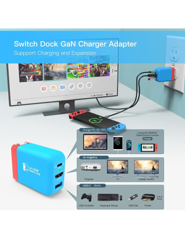 Cargador Dock Portátil Mirabox 65W para Nintendo Switch 4K