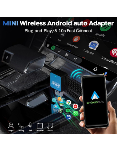 Adaptador Inalámbrico Android Auto MMB MINI 2024, Conexión Rápida