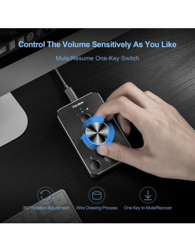 Perilla de Control de Volumen Vaydeer USB con Silencio y 3 Modos