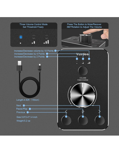 Perilla de Control de Volumen Vaydeer USB con Silencio y 3 Modos
