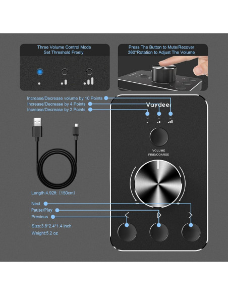 Perilla de Control de Volumen Vaydeer USB con Silencio y 3 Modos