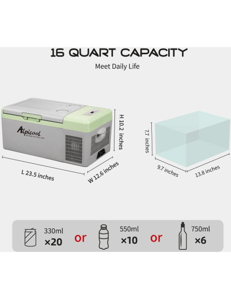 Alpicool Y16T Nevera Portátil 15L 12V para Camping y Pesca