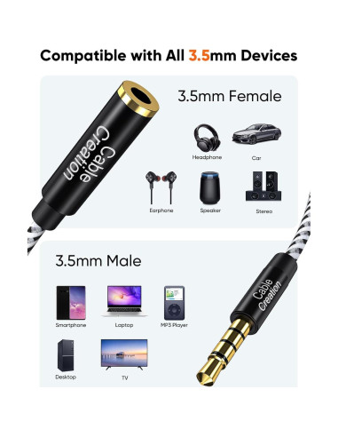 Cable de Extensión de Audio 3.5mm CableCreation 3m con Mic