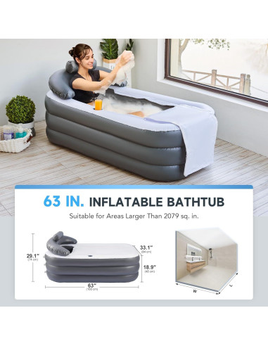 Bañera Inflable CO-Z Gris con Bomba y Almohada