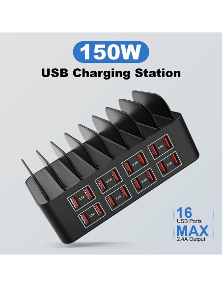 Estación de Carga USB Cinlinso 150W 16 Puertos Rápida