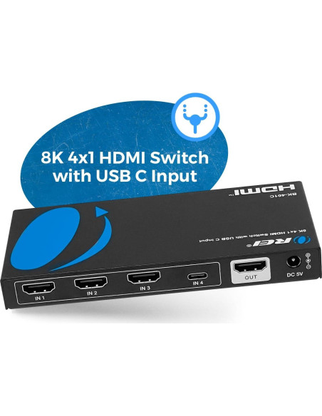 Interruptor HDMI 4x1 OREI BK-401C 8K 60Hz USB-C 48Gbps