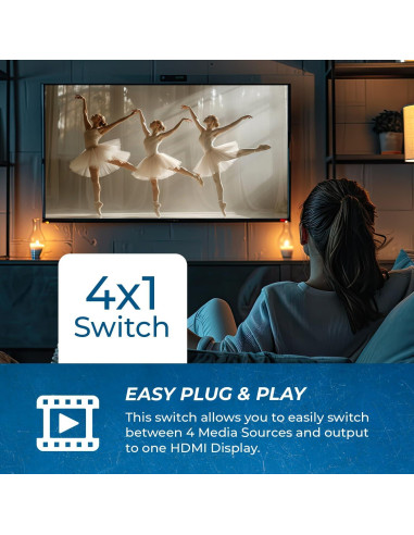 Interruptor HDMI 4x1 OREI BK-401C 8K 60Hz USB-C 48Gbps