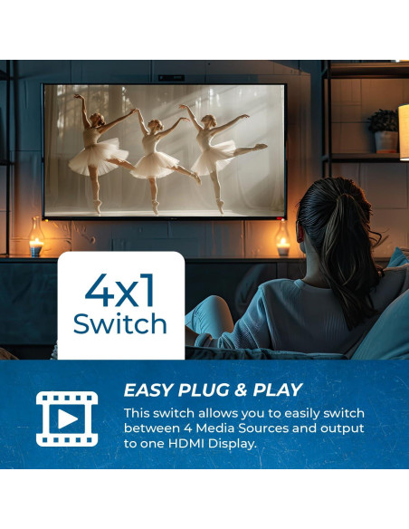 Interruptor HDMI 4x1 OREI BK-401C 8K 60Hz USB-C 48Gbps