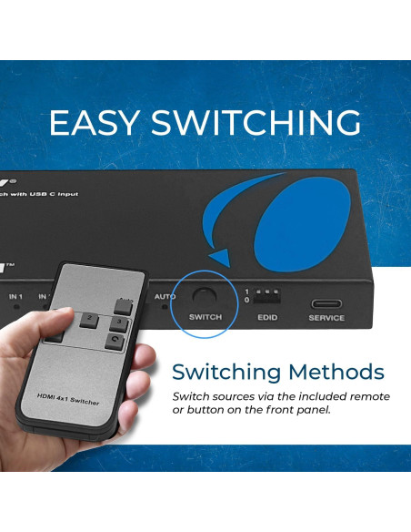 Interruptor HDMI 4x1 OREI BK-401C 8K 60Hz USB-C 48Gbps