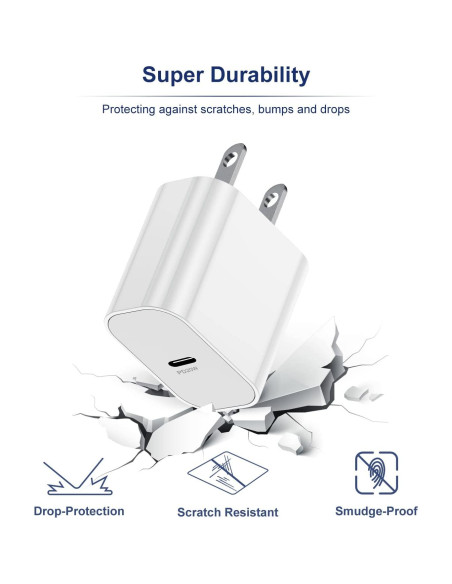 Cargador Rápido 20W USB-C para iPhone con Cable 1.8m